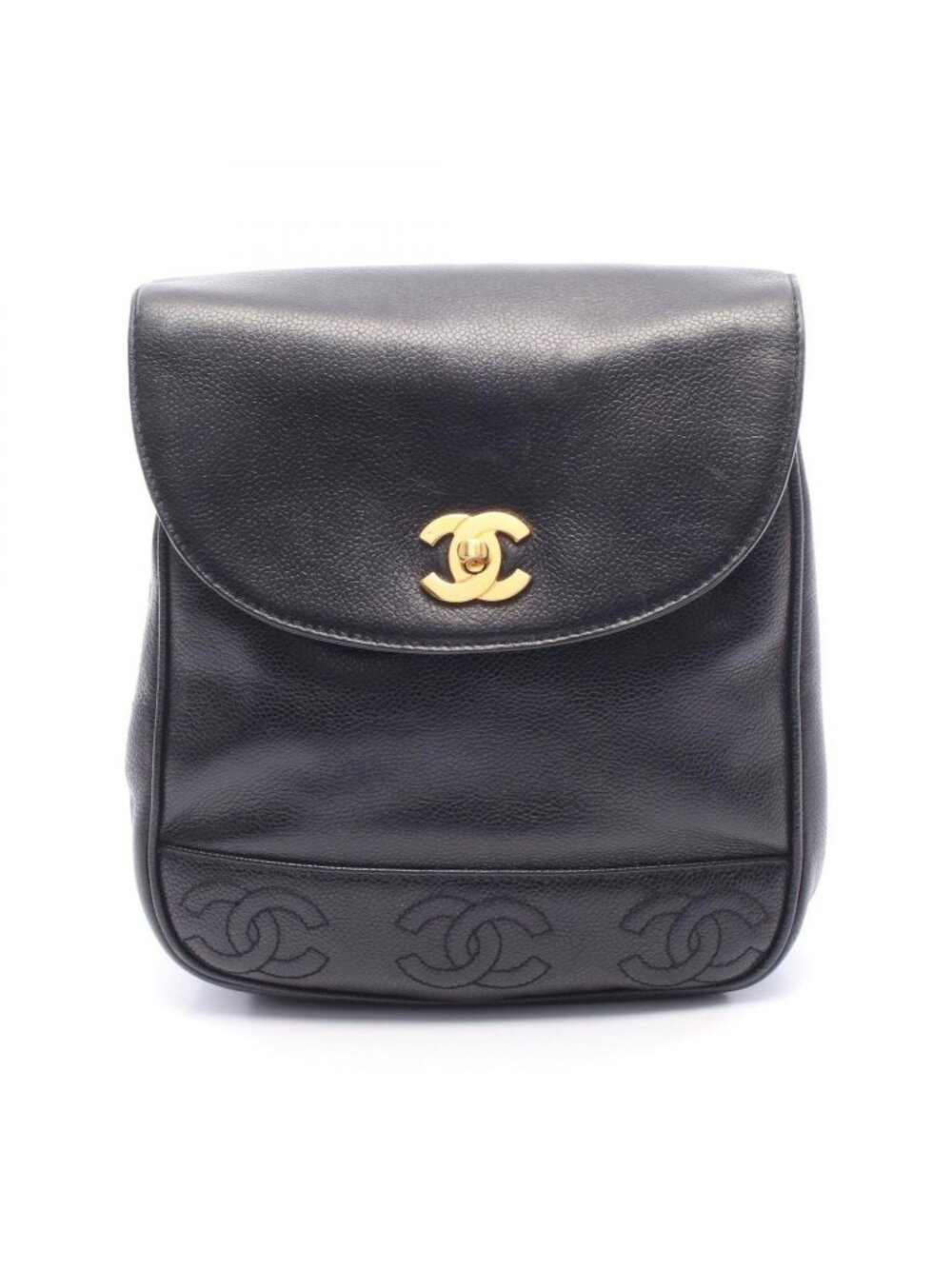 Chanel Backpack Triple CC Logo Black Caviar Leather Coco